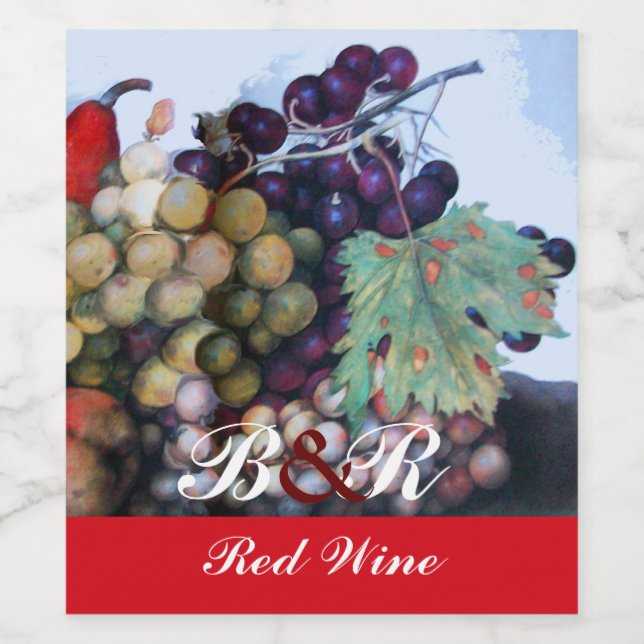 GRAPES,GRAPEVINES, PEARS, Red Wine Tasting Party Wine Label (Single Label)