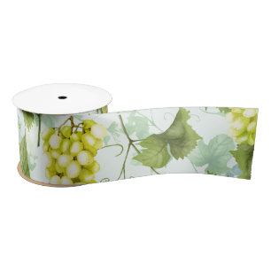 Grapes Hand drawn Summer Fruit Pattern on Mint Satin Ribbon