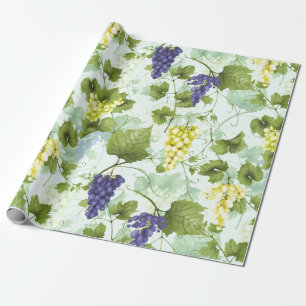 Grapes Hand drawn Summer Fruit Pattern on Mint Wrapping Paper