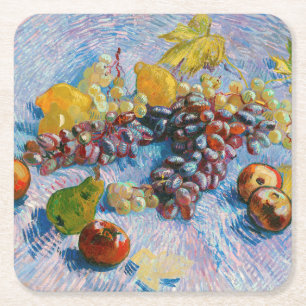 Grapes, Lemons, Pears, and Apples, Van Gogh Square Paper Coaster