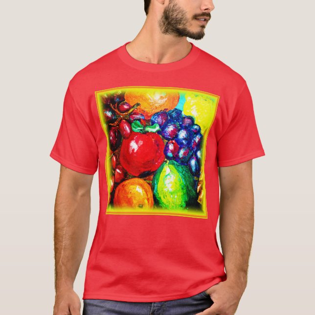 Grapes, Lime, Orange , Apple Fruits. Buy Now T-Shirt (Front)