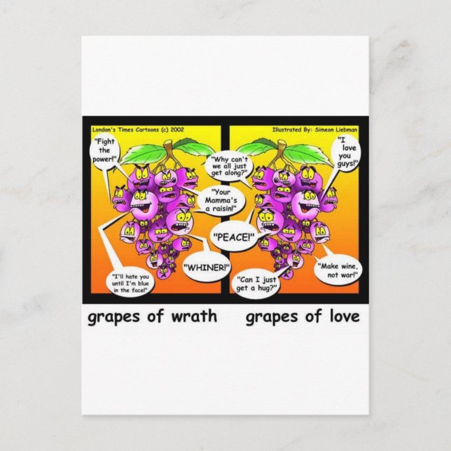 Grapes Of Wrath, Love, & War Funny Gifts & Tees Postcard (Front)