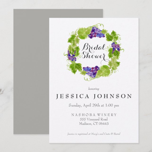 Grapes on the Vine Wine Bridal Shower Invitation (Front/Back)