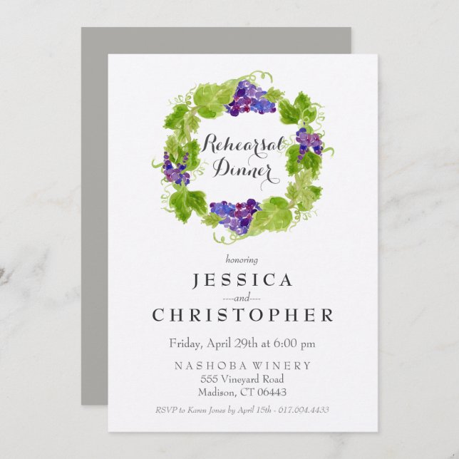 Grapes on the Vine Wine Rehearsal DinnerInvitation Invitation (Front/Back)