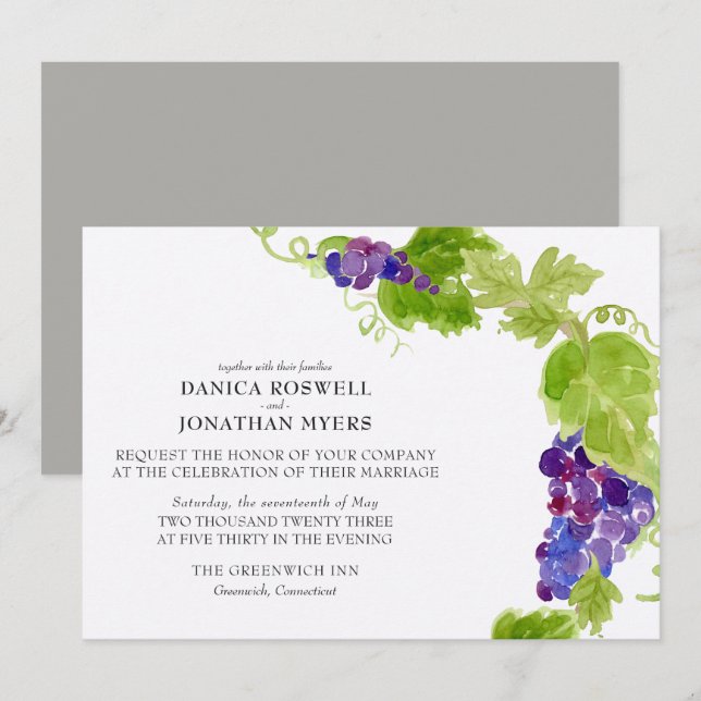 Grapes on the Vine Wine Wedding Invitation (Front/Back)