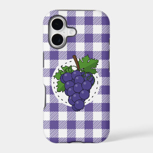 Grapes on White Violet Plaid