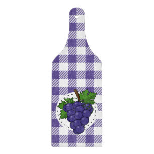 Grapes on White Violet Plaid Cutting Board