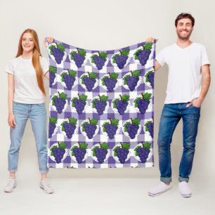 Grapes on White Violet Plaid Fleece Blanket
