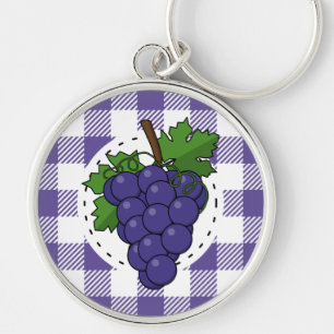Grapes on White Violet Plaid Key Ring