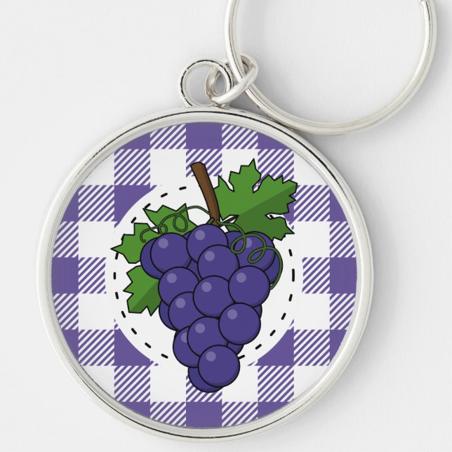 Grapes on White Violet Plaid Key Ring (Front)