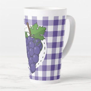 Grapes on White Violet Plaid Latte Mug