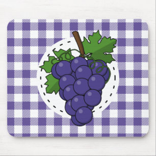Grapes on White Violet Plaid Mouse Mat