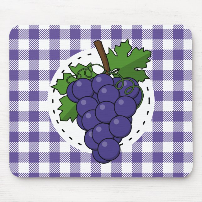 Grapes on White Violet Plaid Mouse Mat (Front)