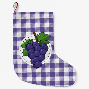 Grapes on White Violet Plaid Small Christmas Stocking