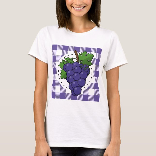 Grapes on White Violet Plaid T-Shirt (Front)