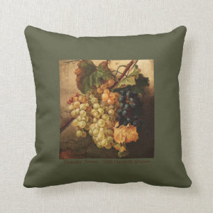 Grapes Painting Vintage Autumn Green  Cushion