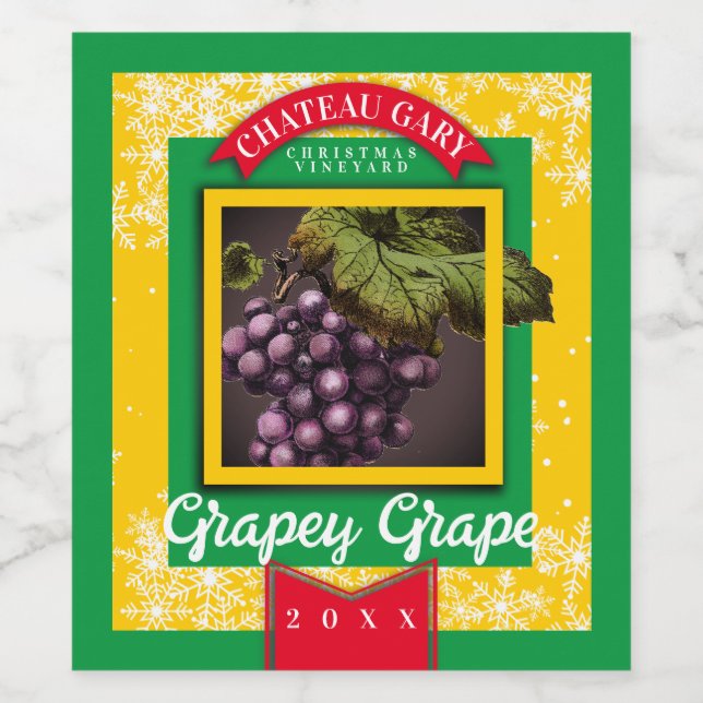 Grapes personalised homemade wine Christmas Wine Label (Single Label)