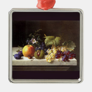 Grapes Plums Etc. On A Marble Ledge Metal Tree Decoration