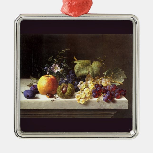 Grapes Plums Etc. On A Marble Ledge Metal Tree Decoration (Front)