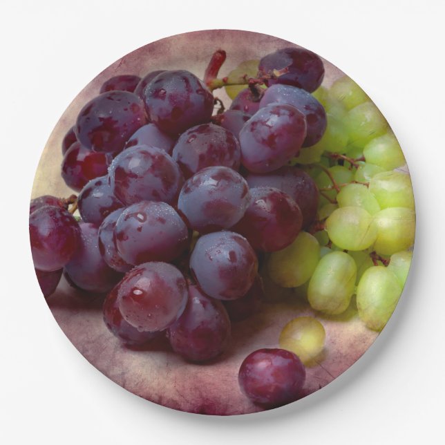 Grapes Red And Green Paper Plate (Front)