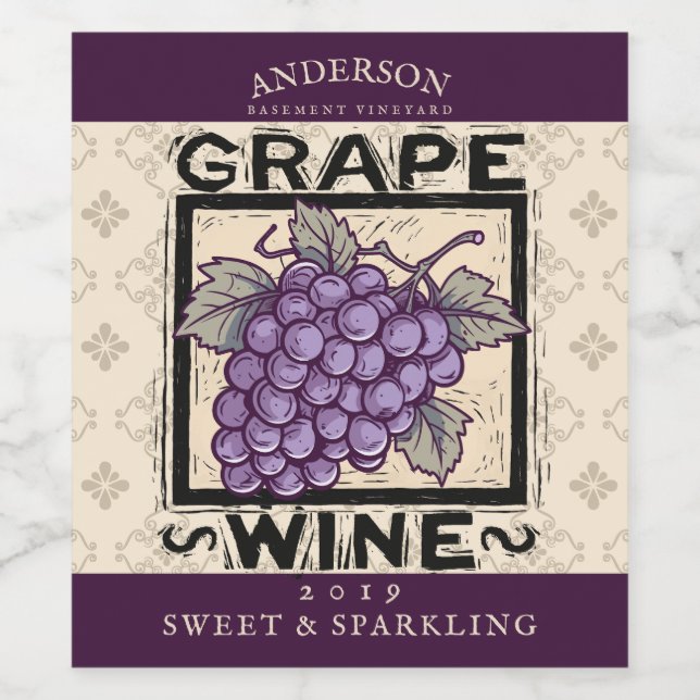 Grapes red wine homemade shrub cordial wine label (Single Label)