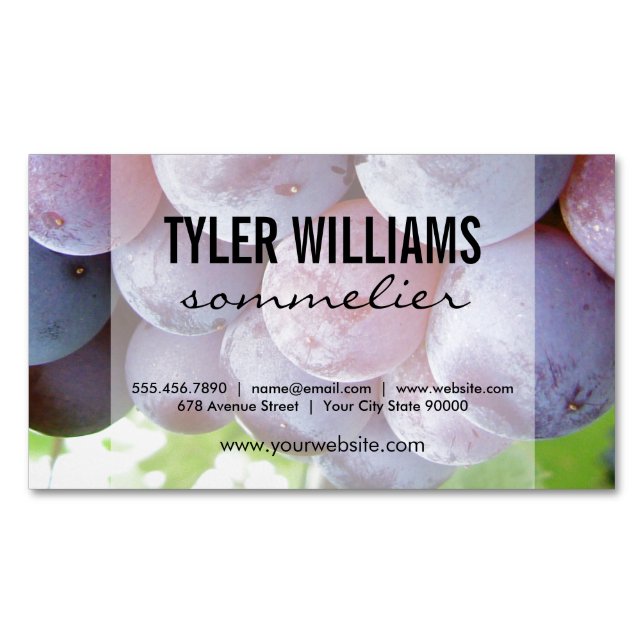 Grapes Sommelier Magnetic Business Card (Front)
