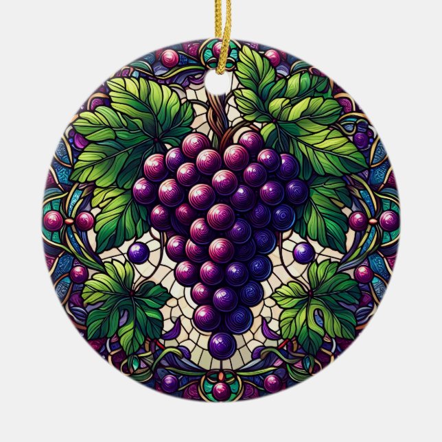 Grapes Stained Glass Ceramic Tree Decoration (Front)