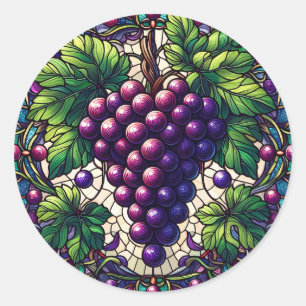 Grapes Stained Glass Classic Round Sticker