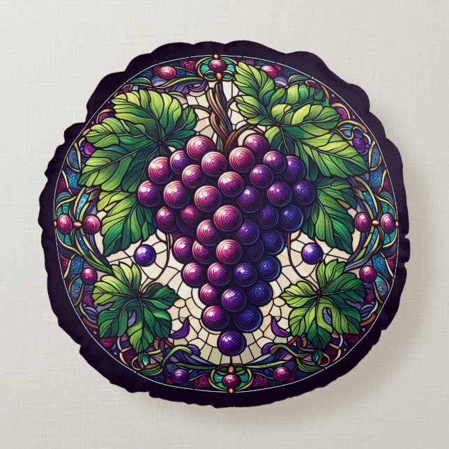 Grapes Stained Glass Round Cushion (Front)