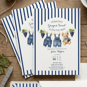 Grapes Sweet Baby Shower,Watercolor Teddy Bear Invitation