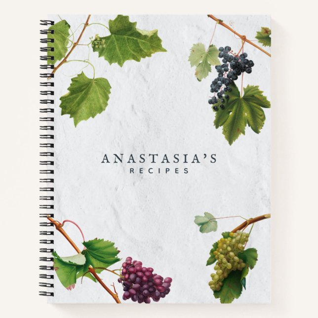Grapes Vineyard Greek Island Recipe Cookbook Notebook (Front)