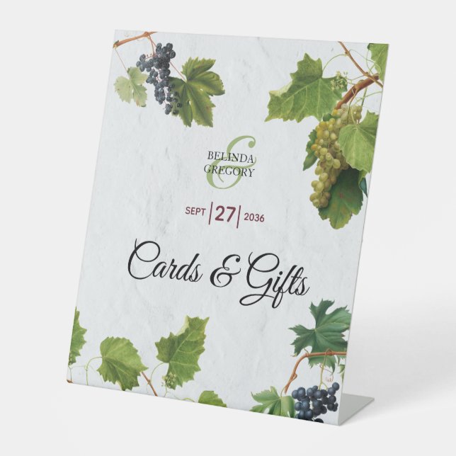 Grapes Vineyard Greek Island Wedding Cards & Gifts Pedestal Sign (Front)