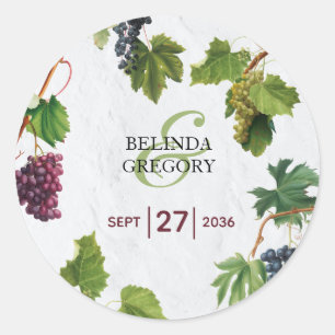 Grapes Vineyard Mediterranean Greek Island Wedding Classic Round Sticker