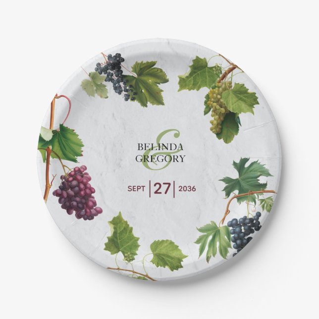 Grapes Vineyard Mediterranean Greek Island Wedding Paper Plate (Front)