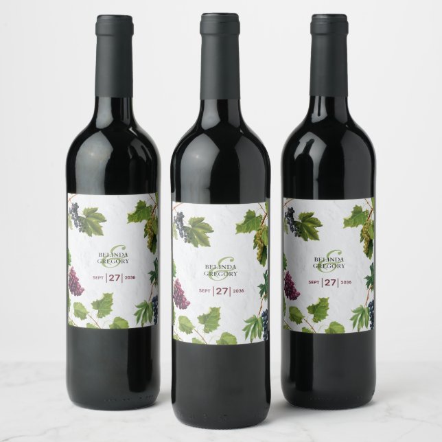 Grapes Vineyard Mediterranean Greek Island Wedding Wine Label (Bottles)