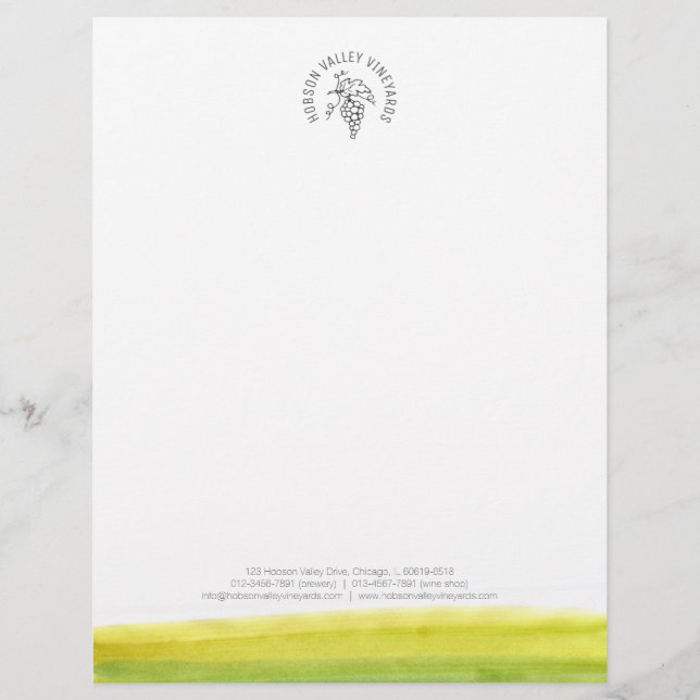 Grapes vineyard winery watercolor letterhead (Front)