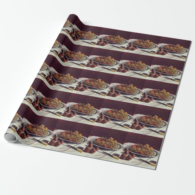 Grapes & Walnuts on a Table Sisley Impressionist Wrapping Paper (Unrolled)