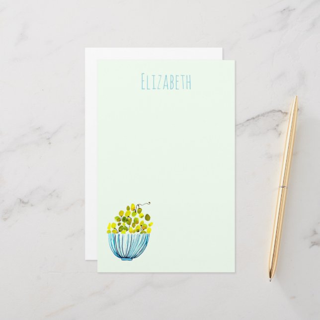 grapes watercolor art fruit stationery (Front/Back In Situ)