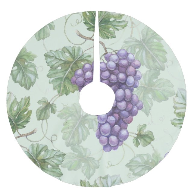 Grapes Watercolor, Fruit Seamless Pattern. Brushed Polyester Tree Skirt (Front)