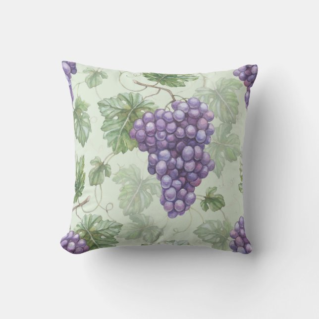 Grapes Watercolor, Fruit Seamless Pattern. Cushion (Front)