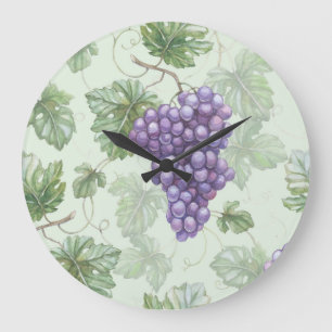 Grapes Watercolor, Fruit Seamless Pattern. Large Clock