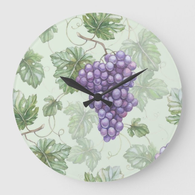 Grapes Watercolor, Fruit Seamless Pattern. Large Clock (Front)