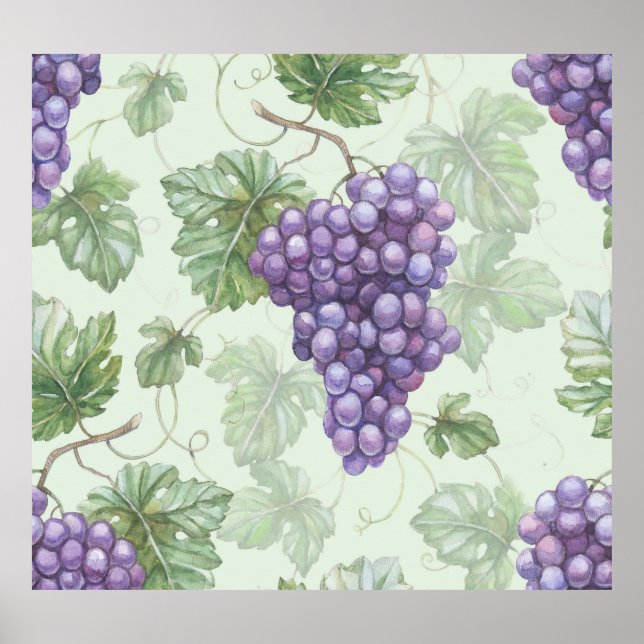 Grapes Watercolor, Fruit Seamless Pattern. Poster (Front)