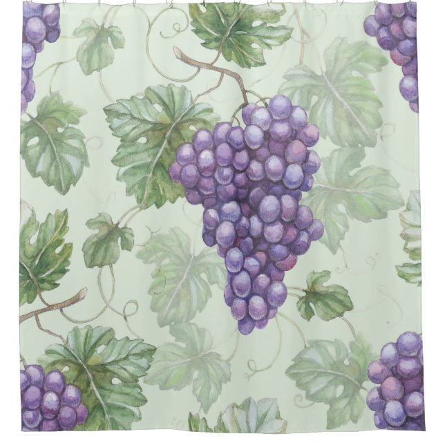 Grapes Watercolor, Fruit Seamless Pattern. Shower Curtain (Front)