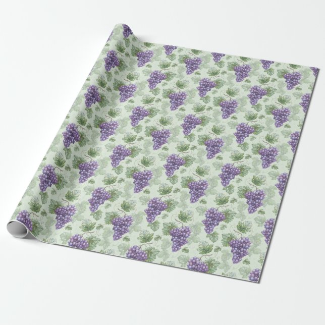 Grapes Watercolor, Fruit Seamless Pattern. Wrapping Paper (Unrolled)