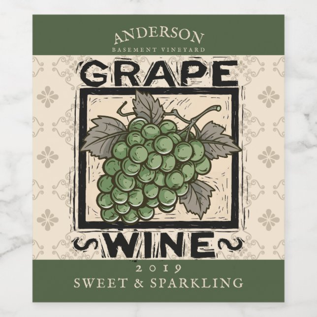 Grapes white wine homemade shrub cordial label (Single Label)