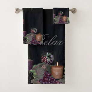 Grapes, Wine and Candles Bath Towel Set