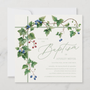 Grapevine Covered Cross Soft Green Script Baptism Invitation