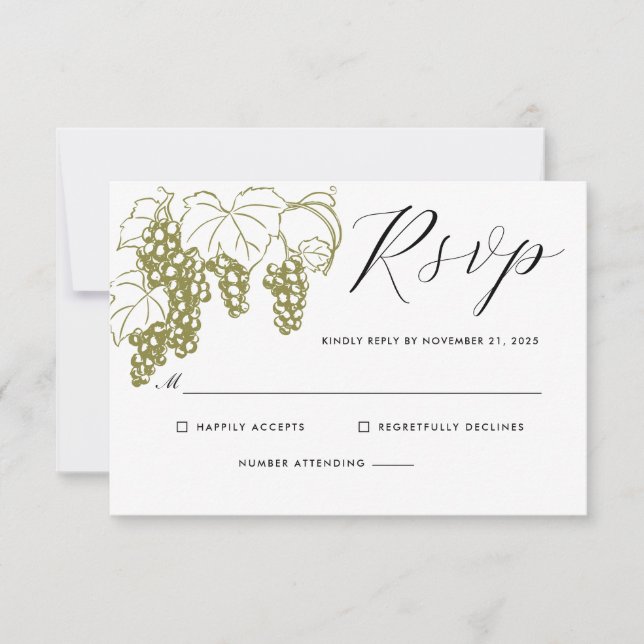 Grapevine Elegant RSVP Vineyard Italy Wedding Card (Front)