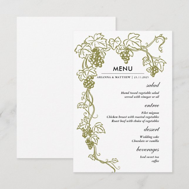 Grapevine Elegant Vineyard | Italy Wedding Menu Invitation (Front/Back)